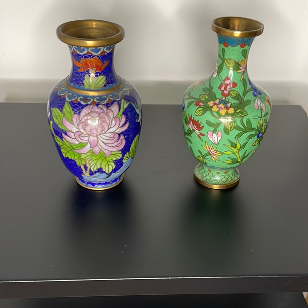Small decorative vase cloisonné enamel brass approx 5” Only Blue Available